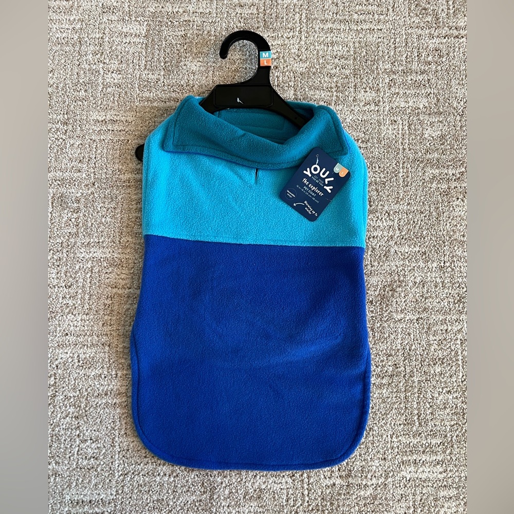 NWT - YOULY - Fleece Pet Coat - M/L - Blue
